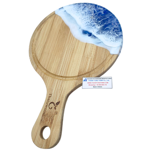 Thanh Tung Thinh Wooden Round Serving Board With Ocean Resin Design Handmade Coastal Style Kitchenware Made In Vietnam - Product Image 1