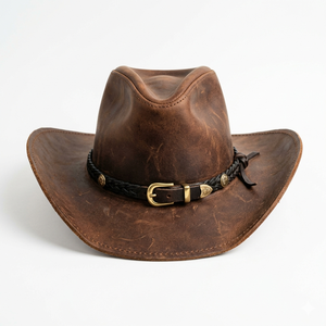 Sombrero de Vaquero de Cuero Hecho a Mano de Lujo, Transpirable, Ajustable, Estilo Occidental Vintage, para Uso Diario, para Hombres y Mujeres - Product Image 1