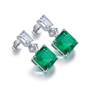 Pendientes de Platino con Esmeraldas y Diamantes con Detalles de Zafiro Azul, Pendientes de Lujo para Mujer, Joyería de Boda, Certificados por IGI - Product Image 2