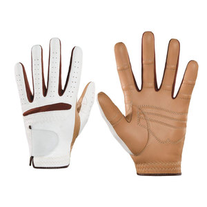 ถุงมือกอล์ฟสำหรับผู้หญิง รุ่น Relax Grip พร้อมฝ่ามือหนังสีคาราเมลและด้านหลังสังเคราะห์ สีขาว/คาราเมล สำหรับมือซ้าย - Product Image 1