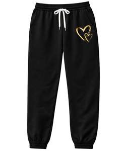 Conjunto de Sudadera con Capucha y Pantalones Deportivos con Estampado de Corazón Negro para Mujer, Sudadera de Felpa Cómoda, Pantalones Casuales a Juego, Estilo Invernal - Product Image 4