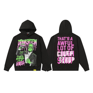 Sweat à capuche doublé en tricot d'hiver 100% coton, style streetwear, avec imprimé hip-hop, motif dessin animé, fabrication sur mesure - Product Image 2