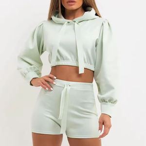 Conjunto de 2 Piezas de Sudadera con Capucha y Pantalones Cortos para Mujer, Conjuntos Deportivos para Mujer al Precio Más Bajo, Transpirables, con Precio Económico, OEM - Product Image 2