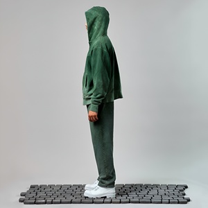 Ensemble de survêtement vintage délavé pour homme avec sweat à capuche zippé et pantalon de jogging oversize, style streetwear décontracté, personnalisable avec logo - Product Image 5
