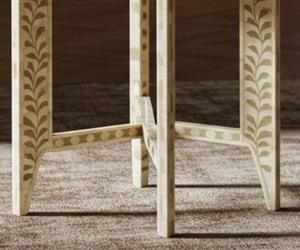 Mesa de Cajones con Incrustaciones de Hueso de ILAHI, Diseño Moderno con Detalles de Ágata, Almacenamiento de Tres Niveles, Mueble Portátil para Sala de Estar/Hogar - Product Image 1