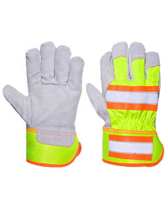 Gants de travail haute visibilité en cuir avec bande réfléchissante, gants de construction fluorescentes, EPI - Product Image 1