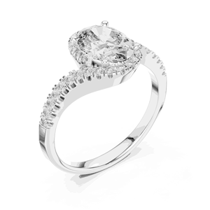 Bague de fiançailles ovale 1 carat en diamant de laboratoire avec halo, en argent sterling 925, couleur E, pureté VS1, pavé, pour femme - Product Image 3