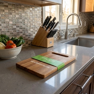 Planche à découper rectangulaire en bois de teck naturel avec poignée découpée, plateau de service pour préparation alimentaire, viande et fromage, Pure Art Setu - Product Image 6