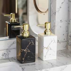 Luxury Marble Pattern Ceramic Soap <b>Dispenser</b> Set Black and White Gold Vein Liquid Lotion <b>Pump</b> <b>Bottle</b> for Bathroom Vanity - Product Image 6