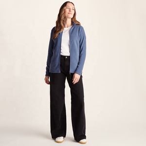 Veste polaire d'hiver pour femme, bleue, unie, entièrement zippée, col montant, avec poches latérales, vêtements d'extérieur, polaire - Product Image 4