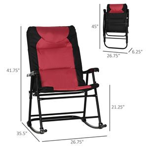 Set di Mobili da Esterno Stile Bistrot in 2 Pezzi, 2 Sedie a Dondolo Pieghevoli Imbottite in Rosso per Veranda Ospedaliera, Campeggio, Balcone - Product Image 3