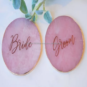 Vente en gros pas cher prix d'usine pierres d'agate naturelle pierres précieuses rose quartz rose sous-verre en cristal pour décoration de table - Product Image 4