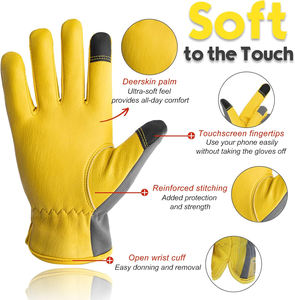 Guantes de Conducción de Cuero de Alta Calidad, Suaves, con Diseño Transpirable en la Parte Posterior de Spandex, Costuras Reforzadas, Pantalla Táctil, para Jardinería - Product Image 2