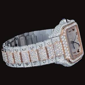 Reloj de Lujo para Hombre, Estilo Hip Hop, con Esfera Cuadrada de Dos Tonos, Totalmente Cubierta de Diamantes Moissanite, Números Arábigos, Precio al por Mayor - Product Image 3