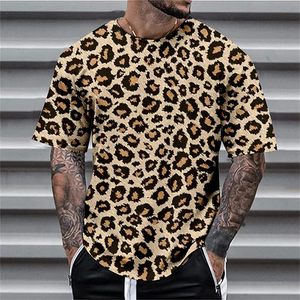 Camiseta gótica con estampado de leopardo para hombre, ropa de verano de manga corta con cuello redondo, holgada, antiarrugas, de terciopelo - Product Image 1