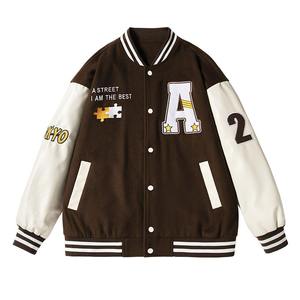 OEM Custom Two-Tone <b>Patchwork</b> Stand Collar Wool Varsity <b>Jacket</b> with Custom Logo Wholesale Unisex Winter <b>Jacket</b> - Product Image 1