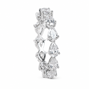 Bague éternité en or 14 carats avec diamant de laboratoire en forme de poire, style East West |   Bague pavée de diamants sur le côté |   Bijoux fins pour femmes |   Cadeau de fiançailles - Product Image 1
