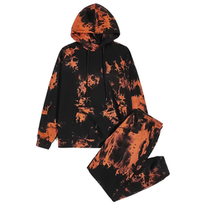 Conjunto Deportivo Unisex con Capucha, Estampado Tie Dye Naranja y Negro, Manga Larga, Corte Holgado, Ropa Urbana para Otoño, con Cierre de Cordón - Product Image 6