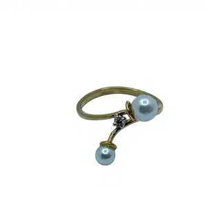 Anillo Abierto Elegante para Mujer, Joyería Moderna para Uso Diario, Anillo de Oro con Perla y Diamantes - Product Image 2