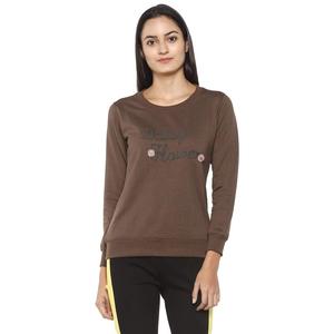 Sudadera de Cuello Redondo Marrón para Mujer con Bordado de Flor de Margarita, Manga Larga, Tejido de Algodón, Ropa Casual de Otoño - Product Image 1