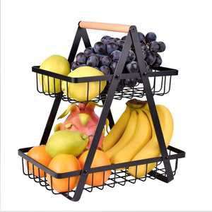 Cestas de Almacenamiento de Frutas y Verduras para Encimera de Cocina, de 2 Niveles, con Asa de Madera - Product Image 1