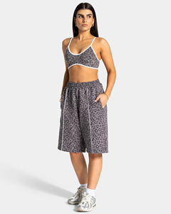 Shorts Bermuda para Mujer con Estampado de Leopardo Gris, Forro en Contraste, Cintura Elástica con Bolsillos, Suaves y Transpirables, Talla Grande Premium - Product Image 5