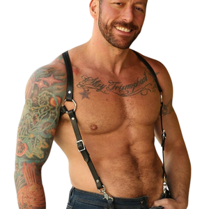 Harnais à double bretelle en cuir pour homme, ajustement réglable, quincaillerie en cuir de qualité supérieure, tenue de club - Product Image 4