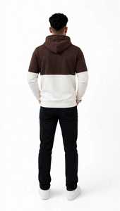 Men's Vintage Winter Brown <b>White</b> Color Block Hoodie Pullover <b>Sweatshirt</b> with Front Pocket Digital Printing - Product Image 2