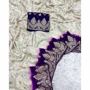 FANCY VISCOSE GEORGETTE JACQUARD BORDER WITH CONTRAST BORDER WORK <b>SAREE</b> WITH UNSTITCHED BLOUSE <b>PURPLE</b> - Product Image 1