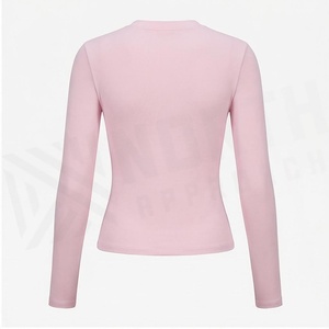 Camiseta de Yoga Rosa Sólida de Manga Larga con Cuello en V para Mujer, Ropa Deportiva Transpirable de Algodón y Spandex, Marca North Approach - Product Image 3