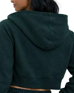 Sweat-shirt à capuche zippé court personnalisé pour femme, couleur vert foncé, manches longues, style décontracté streetwear, veste de sport et fitness - Product Image 6
