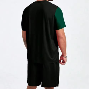 Men's Summer Casual Sportswear <b>Set</b> Quick-Drying Breathable <b>Knitted</b> Solid Polyester/Cotton 400 GSM Short Sleeve Top Sport Shorts - Product Image 4