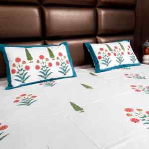 Drap de lit double élégant en pur coton blanc avec motif floral botanique rose imprimé et 2 taies d'oreiller pour la décoration de chambre - Product Image 4