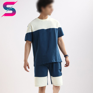 บริการ OEM ODM ชุดลำลองฤดูร้อนแบบถัก ระบายอากาศได้ดี คอกลม ดีไซน์ใหม่ล่าสุด เสื้อยืดและกางเกงขาสั้นผ้าฝ้ายสีตัดต่อสำหรับผู้ชาย - Product Image 4