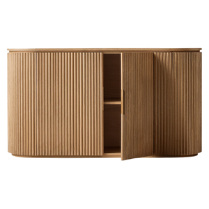 Japandi Minimalist <b>Sideboard</b> Cabinet Solid Teak Vertical Ribbed Curved Corner Natural Wood Finish Premium <b>Storage</b> Furniture - Product Image 2