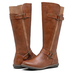 Bottes d'équitation en cuir collé couleur unie, bout fermé, semelle confortable - Product Image 5