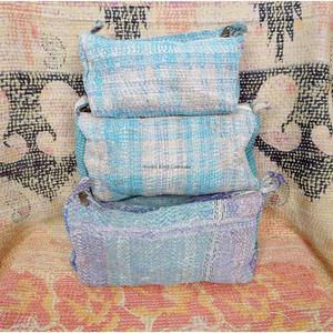 100% Pure Cotton Kantha Fabric Tassel Pattern Zipper Closure Eco-Friendly Durable Large Makeup Bag Pouch Set Soft Handle - Product Image 1