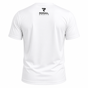 เสื้อยืดแขนสั้นสีขาวสำหรับผู้ชาย RONAL SPORTS ทรงปกติ คอกลม สวมใส่สบาย ระบายอากาศได้ดี ผลิตจากผ้าเจอร์ซีย์คอตตอน พิมพ์ลายโลโก้ด้านหลัง ราคาสุดคุ้ม - Product Image 2
