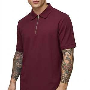 Chemise personnalisée pour homme en piqué de coton tissé uni, col zippé, anti-plis, manches courtes, coupe ajustée - Product Image 2