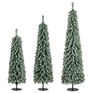3 Piece <b>Slim</b> Pencil Christmas <b>Tree</b> Set (4ft/5ft/6ft) 216+302+505 Branch Tips with Simulated Snow Cotton for Wintry Charm - Product Image 3