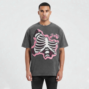 Camiseta Casual de Streetwear para Hombre, Estilo Oversize, 100% Algodón, Lavado Ácido Oscuro, con Estampado Gráfico - Product Image 1
