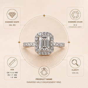 Bague de fiançailles et de mariage avec halo de diamants de laboratoire taille émeraude |   Bijoux de mariée de luxe pour femmes en or 18 carats avec clarté VVS-VS couleur D - Product Image 5