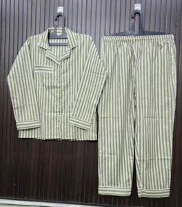 Green Striped Women's <b>Pajama</b> Set 100% Cotton Full Sleeve Casual Loose Fit Summer Woven Fabric Button Fly - Product Image 1