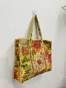 Green Handmade Quilted Cotton Boho Style <b>Drawstring</b> Tote <b>Bag</b> Shoulder Straps Women's Tropical Parrot Print <b>Large</b> Size for Retail - Product Image 2