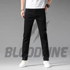 Bloodline Men's Black Slim Fit Straight Leg Cotton Denim Jeans Casual Midweight Autumn Style - Product Image 1