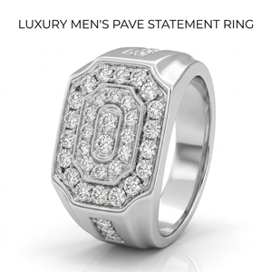 Anillo de Sello para Hombre de Oro Blanco Sólido de 18k con Diamantes Naturales, Diseño Octogonal Geométrico con Engaste de Racimo, Joyería Fina de Declaración Robusta - Product Image 1