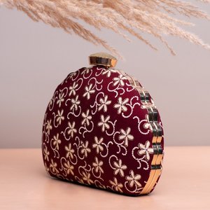 Bolso de Mano Tipo Clutch con Bordado Floral Blanco sobre Fondo Marrón, Bolso de Diseño para Fiestas y Bodas para Mujer - Product Image 2