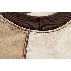 T-shirt Homme Grande Taille à Manches Raglan Oversize, Col Rond Contrastant avec Blocs de Couleurs Beige, 100% Coton, Style Streetwear Décontracté - Product Image 6