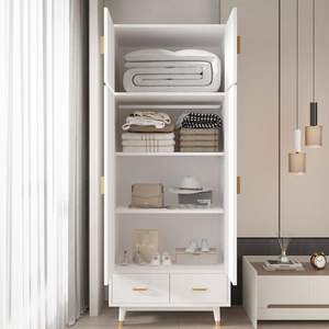 Armoire en bois Triamine blanc et cuivre doré avec 4 portes, 2 tiroirs et tringle à vêtements en panneau de particules collé - Product Image 2