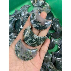 Indonesian Natural Green Moss Agate Moon Cabochon 4x2 cm Polished Loose Gemstone for Jewelry Making and <b>Craft</b> Use - Product Image 2